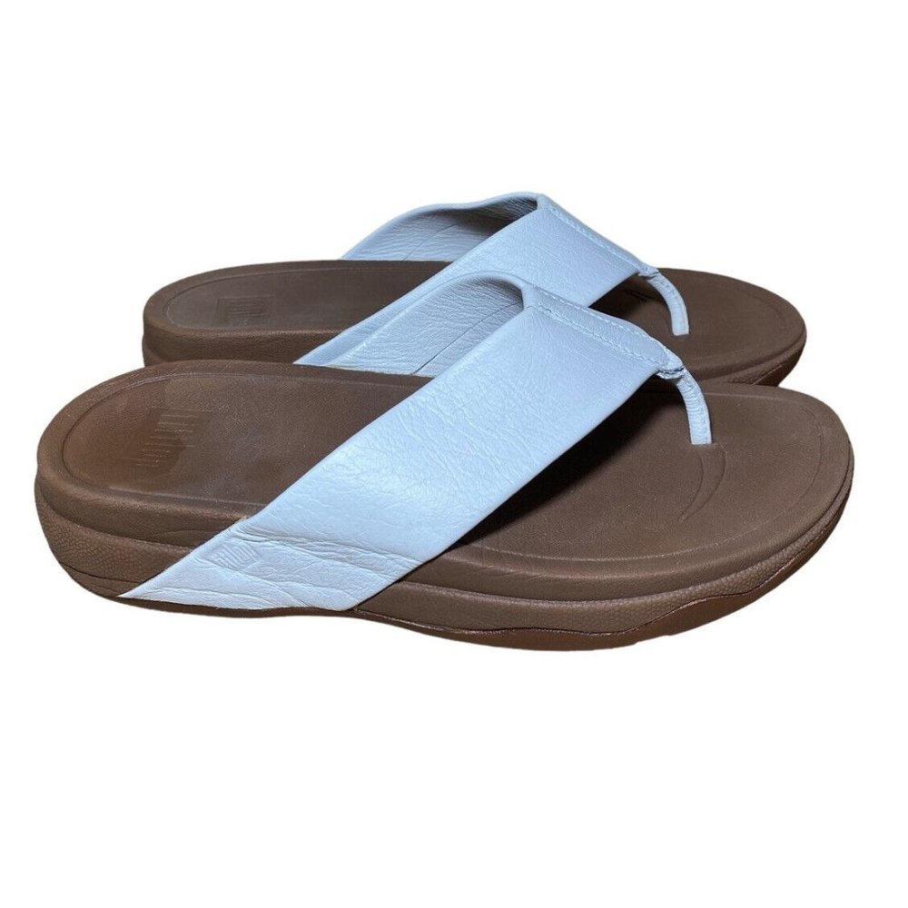 Fitflop Surfa Toe White Leather Thong Flip Flop Slip On  Size 7